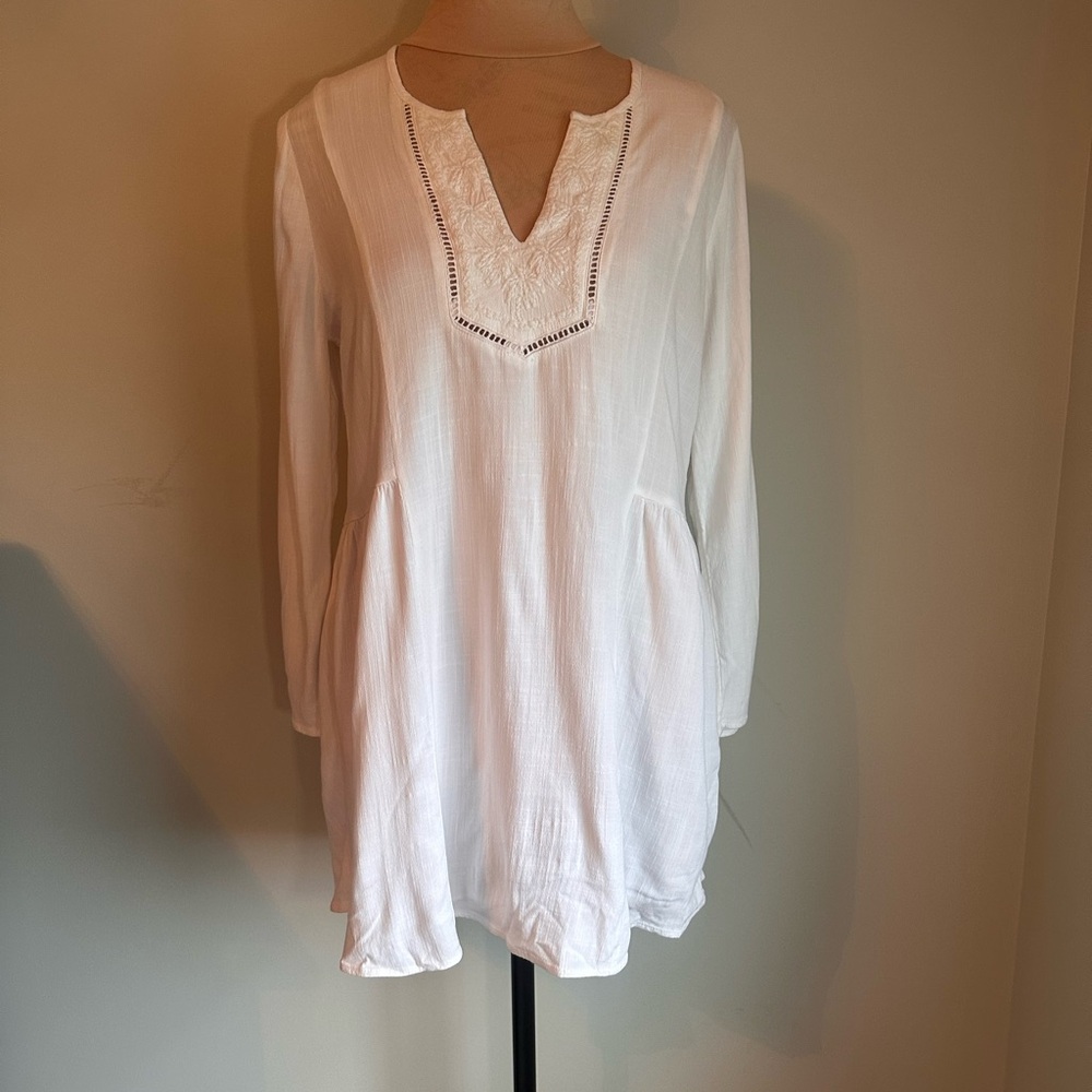 Lilly Pulitzer White V-Neck 3/4 Sleeves Tunic Top - Size XS